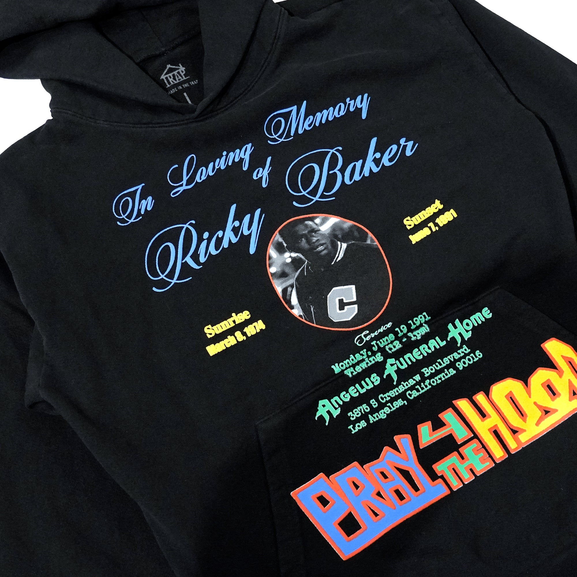 Trap House x Pray for the Hood “Ricky Memorial" Hoodie (Black)